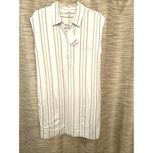 Splendid White Stripe Sleeveless Knee Length Shift Buttons Collared SZ M NEW